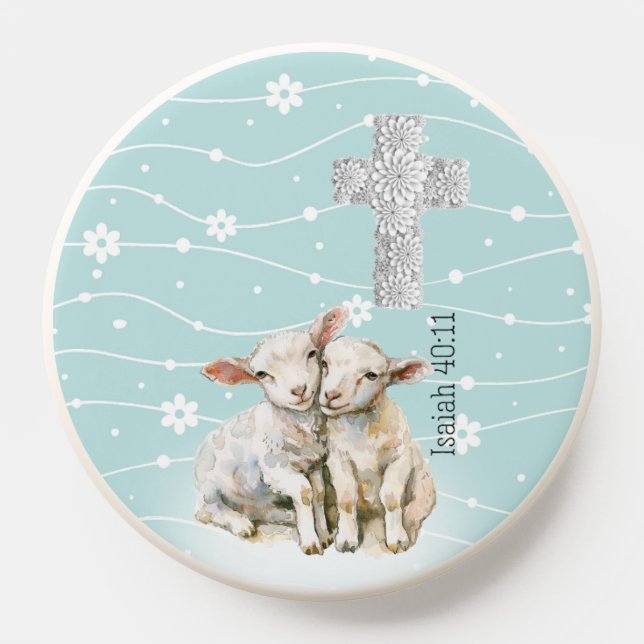 Trendy Pastel Turquoise Floral Lambs Cross Bible PopSocket (Popsocket)