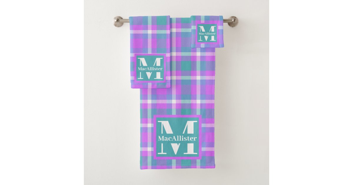 Pink and White Buffalo Plaid Bath Towel Set, Zazzle