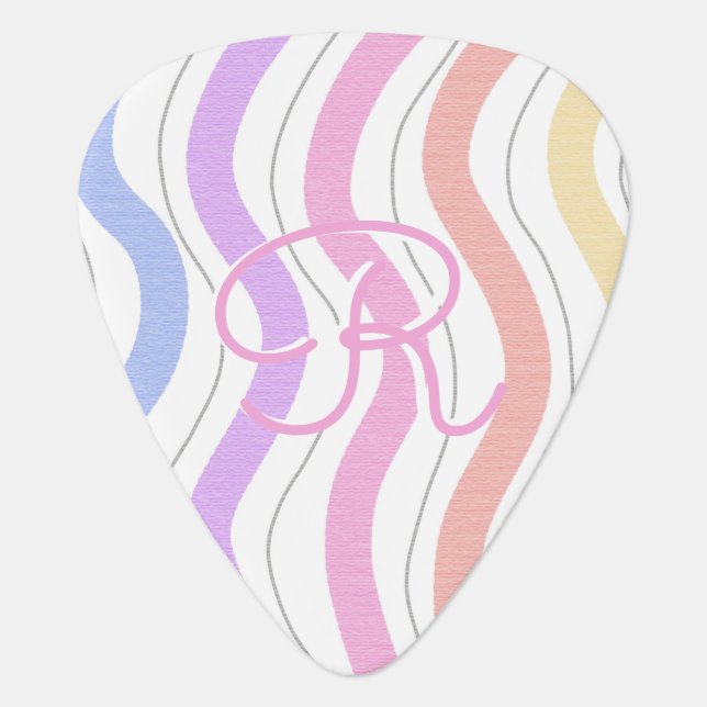 Trendy Pastel Wavy Pattern Cool Monogrammed Custom Guitar Pick (Front)