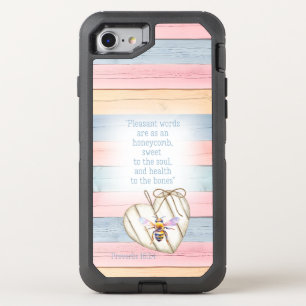 Trendy Pastel Wood Heart Bee Scripture OtterBox Defender iPhone SE/8/7 Case