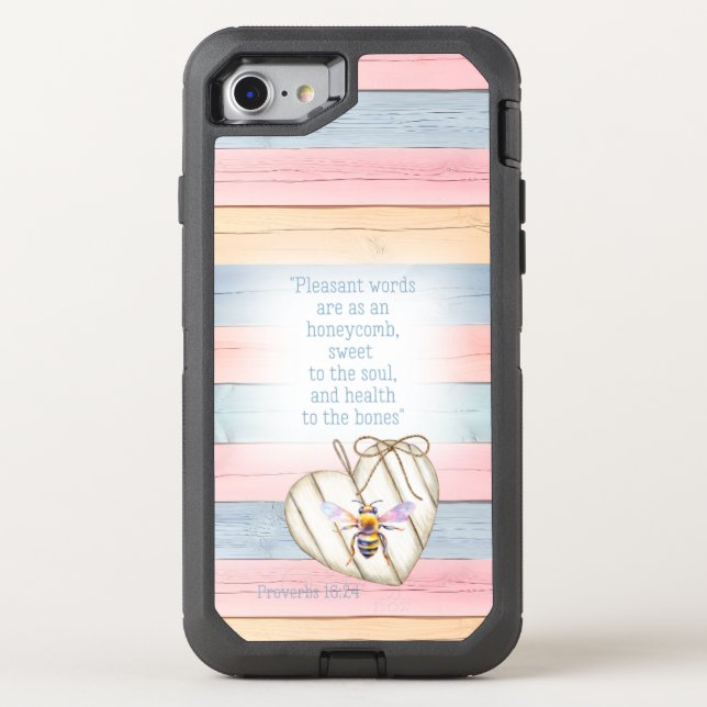 Trendy Pastel Wood Heart Bee Scripture Otterbox iPhone Case (Back)