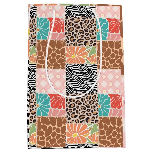 Trendy Patchwork Animal Print & Floral Gift Bag (Front)