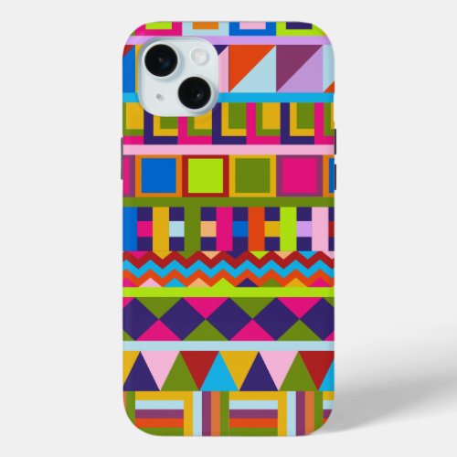 Trendy patchwork pattterns iPhone 15 plus case