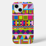 Trendy patchwork pattterns iPhone 15 case