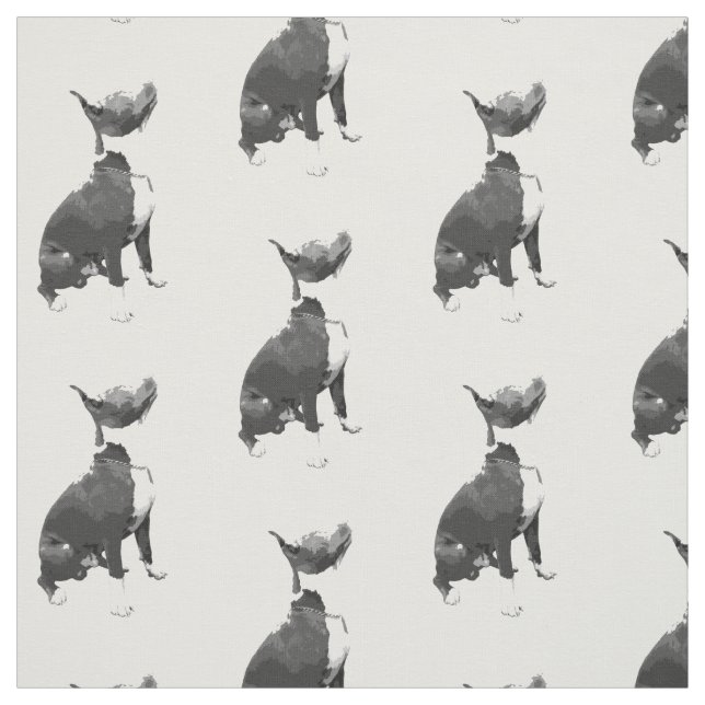 Trendy pattern black and white Pit Bull dog Fabric (Swatch)