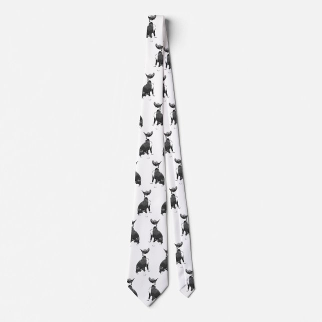 Trendy pattern black and white Pit Bull dog Tie (Front)