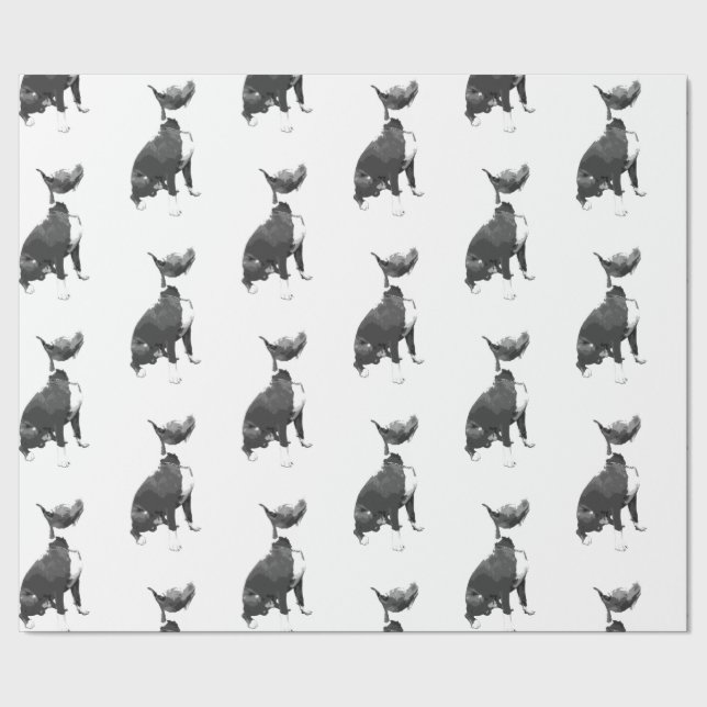 Trendy pattern black and white Pit Bull dog Wrappi Wrapping Paper (Seam)