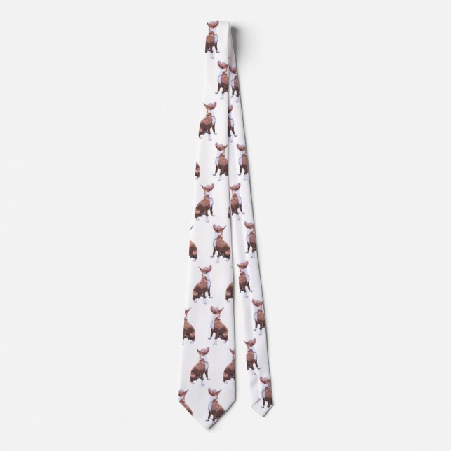Trendy pattern brown and white Pit Bull dog Tie (Front)