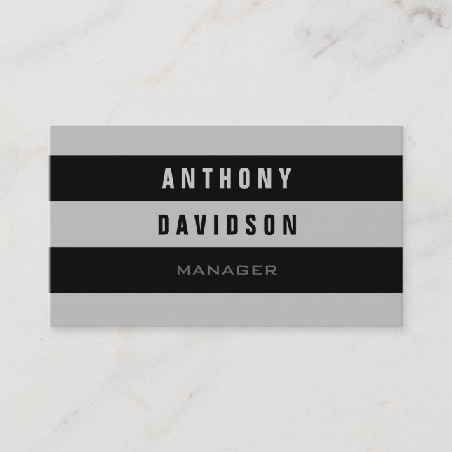 Trendy Pattern Gray Black Striped Business Card (Front)