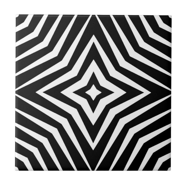 Trendy pattern with stars black and white M7 Ceramic Tile (Front)