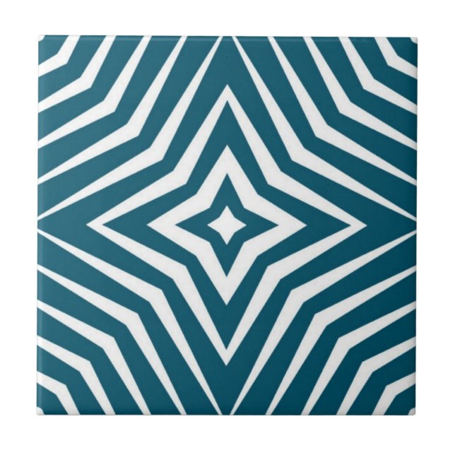 Trendy pattern with stars white and blue green M3 Ceramic Tile (Front)