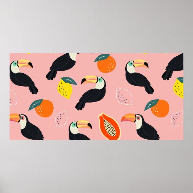 Trendy pattern with toucan and abstract tropical f poster (Front)