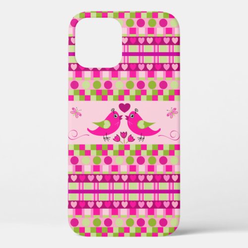 Trendy Patterns and Love Birds iPhone 12 Case