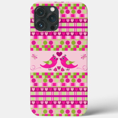 Trendy Patterns and Love Birds iPhone 13 Pro Max Case