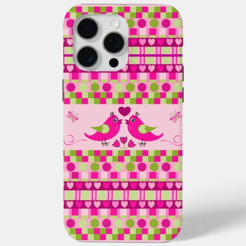 Trendy Patterns and Love Birds iPhone 15 Pro Max Case