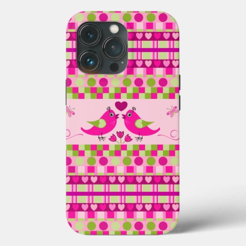 Trendy Patterns and Love Birds iPhone 13 Pro Case
