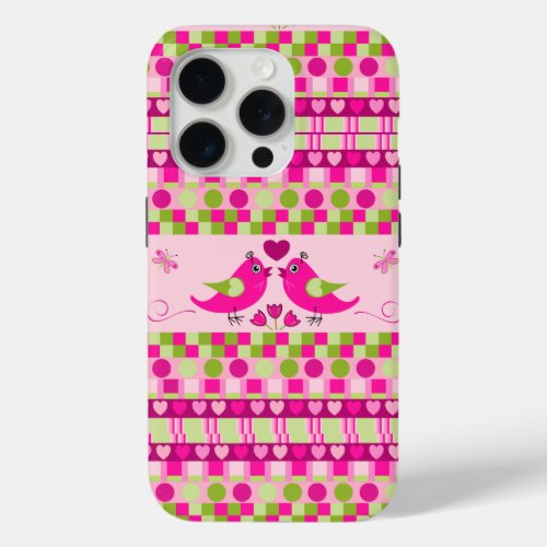 Trendy Patterns and Love Birds iPhone 15 Pro Case