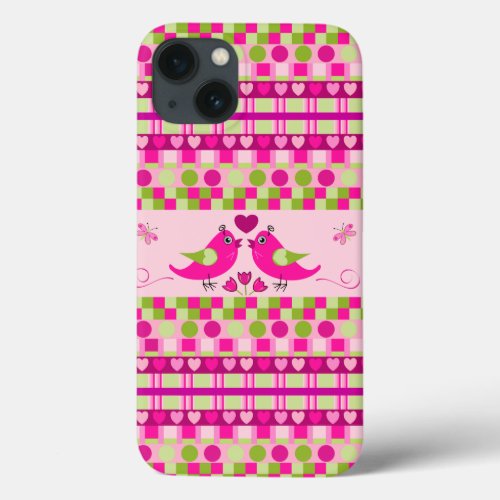 Trendy Patterns and Love Birds iPhone 13 Case