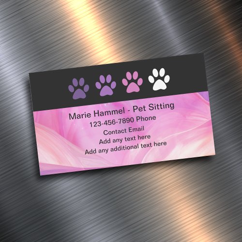 Trendy Paw Prints Pet Sitter Business Card Magnet