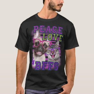 Trendy Peace Love And BFFS Cats And Dogs T-Shirt