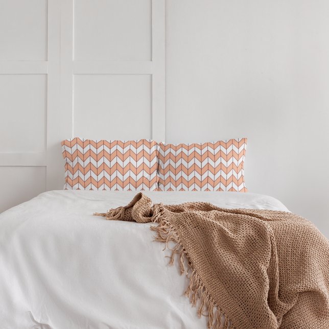 Trendy Peach Burgundy Herringbone Chevron Pattern Pillow Case (Creator Uploaded)