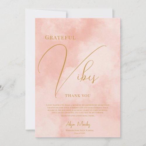 Trendy Peach Fuzz Grateful Vibes Graduation Thank You Card