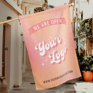 Trendy Peach Logo We Are Open Boutique Salon Flag