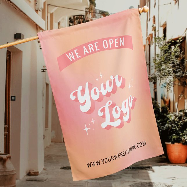 Trendy Peach Logo We Are Open Boutique Salon Flag (Creator Uploaded)