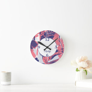 Trendy Peach Navy Abstract 8-in Acrylic Wall Round Clock