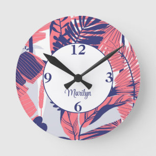 Trendy Peach Navy Abstract 8-in Acrylic Wall Round Clock