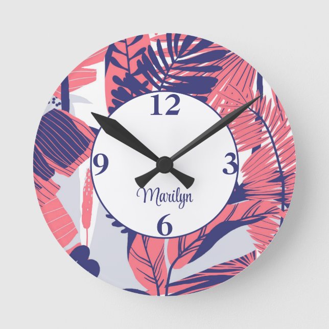 Trendy Peach Navy Abstract 8-in Acrylic Wall Round Clock (Front)