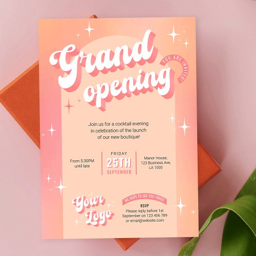 Trendy Peach Pink Salon Spa Boutique Grand Opening Invitation