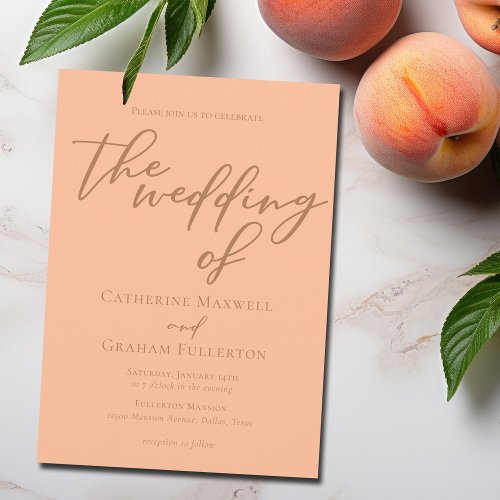 Trendy Peach Typography Summer Wedding Invitation