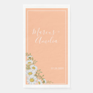 Trendy Peach & White Daisies Wedding  Paper Guest Towels