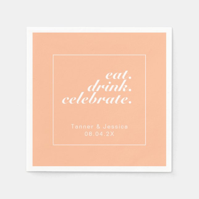 Trendy Peach & White Modern Minimalist Wedding Napkins (Front)
