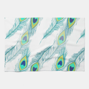 Trendy Peacock Feather Pattern Print Kitchen Towel