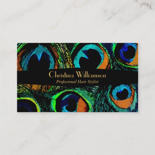 Customizable Trendy Peacock Feathers Business Card Template