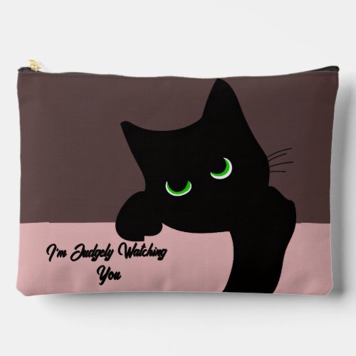 Trendy Peeking Black Cat Monogram Accessory Pouch