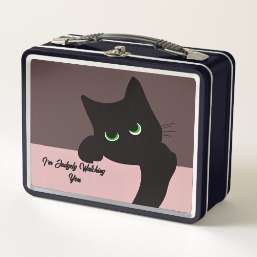Trendy Peeking Black Cat Monogram Metal Lunch Box