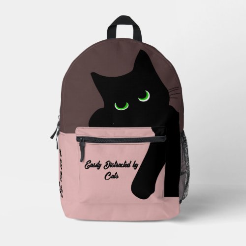 Trendy Peeking Black Cat Monogram Printed Backpack