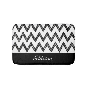 Trendy Pencil Black and White Chevron With Name Bathroom Mat