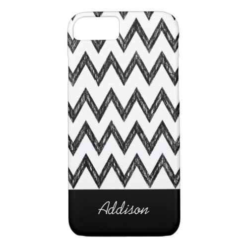 Trendy Pencil Black and White Chevron With Name iPhone 87 Case