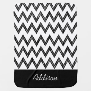 Trendy Pencil Black and White Chevron With Name Swaddle Blanket