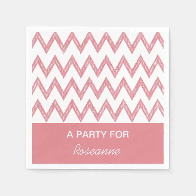 Trendy Pencil Light Pink Chevron Zigzags With Name Paper Napkins (Front)