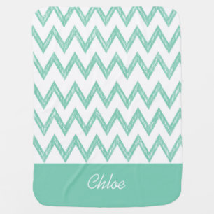 Trendy Pencil Mint Green Chevron Zigzags With Name Baby Blanket