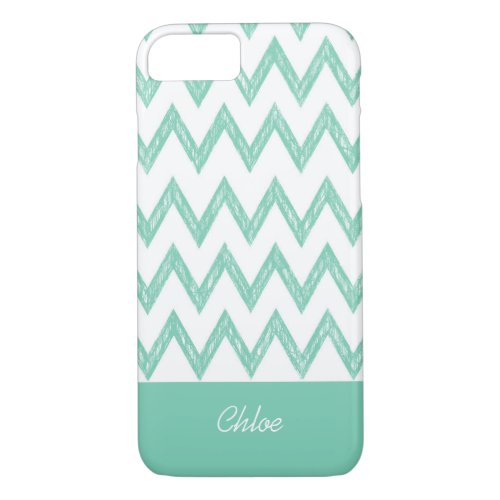 Trendy Pencil Mint Green Chevron Zigzags With Name iPhone 87 Case