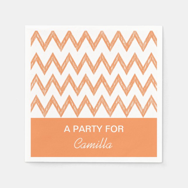 Trendy Pencil Orange Chevron Zigzags With Name Paper Napkins (Front)