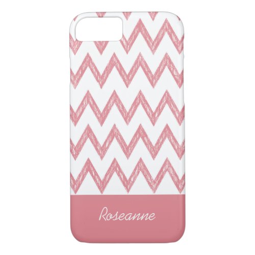 Trendy Pencil Pink Chevron Zigzags With Name iPhone 87 Case