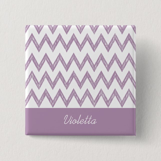 Trendy Pencil Purple Chevron Zigzags and Name Button (Front)