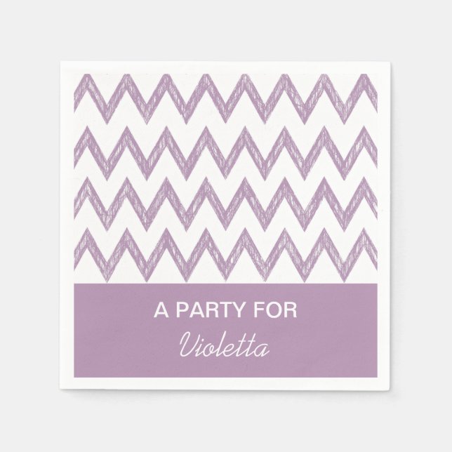 Trendy Pencil Purple Chevron Zigzags With Name Napkins (Front)